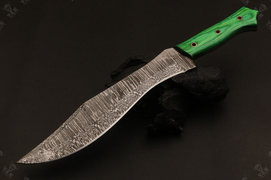 13 Inch Custom Damascus Steel Bowie Hunting Knife with Wood Handle by Heritage Forge