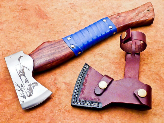 13 Inch Custom Handmade Carbon Steel Axe Viking Axe with Leather Sheath 