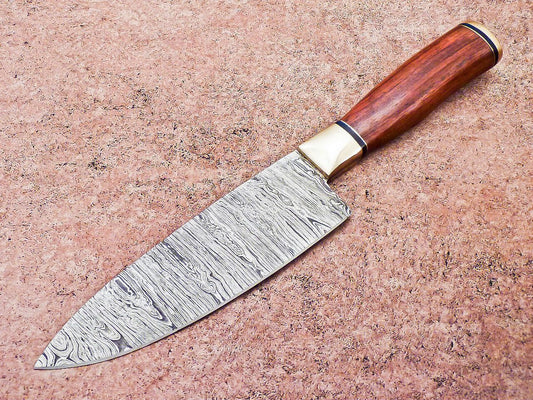 13 Inch Damascus Steel Chef Knife – Handmade Kitchen Knife with Wooden Handle
