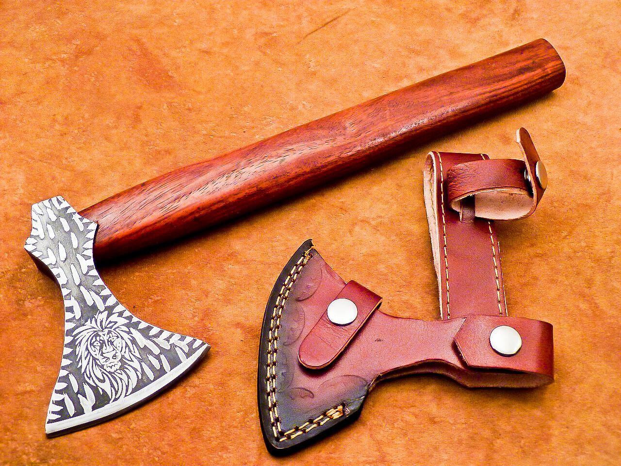 13 Inch Hand Forged Carbon Steel Axe Bearded Viking Axe With Wooden Handle & Sheath