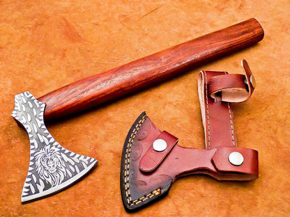 13 Inch Hand Forged Carbon Steel Axe Bearded Viking Axe With Wooden Handle & Sheath