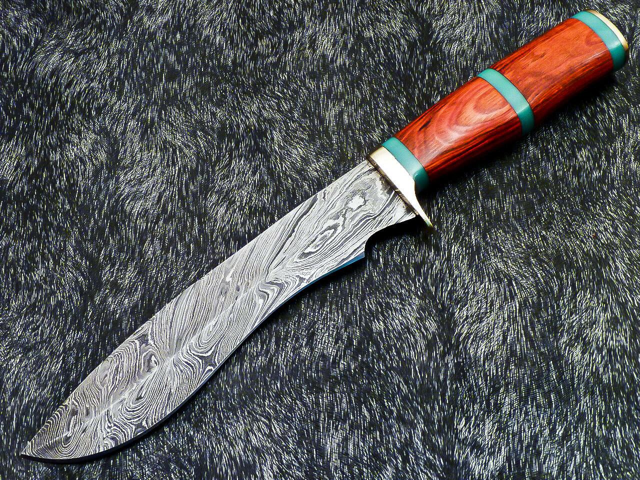 13" Premium Damascus Bowie Knife Damascus Steel Knife with Hardwood Handle & Sheath
