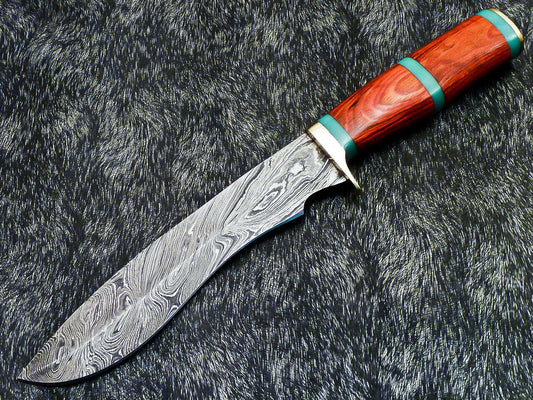 13" Premium Damascus Bowie Knife Damascus Steel Knife with Hardwood Handle & Sheath