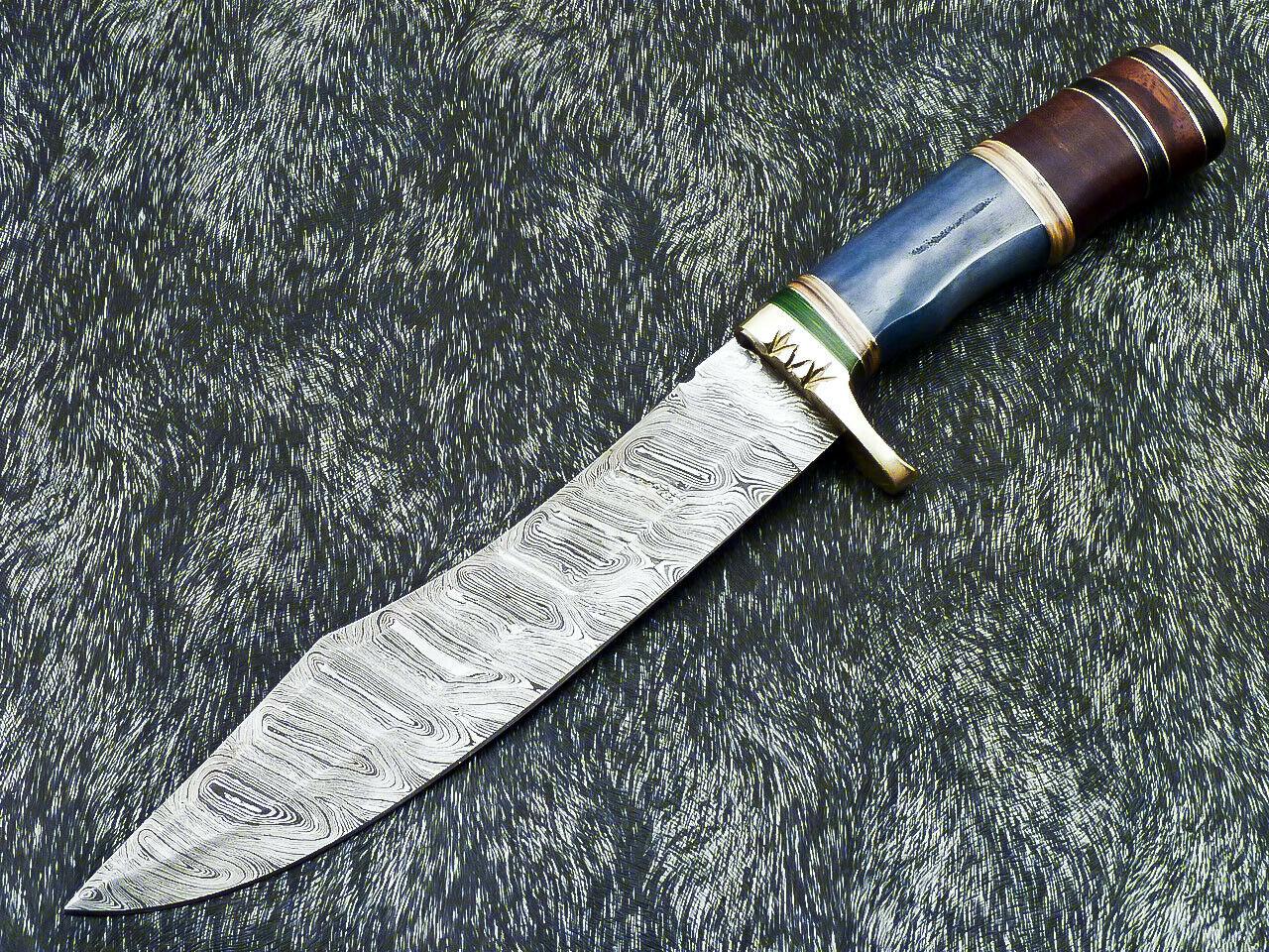 13" Premium Damascus Steel Knife Damascus Bowie Knife With Camel Bone Handle & Sheath