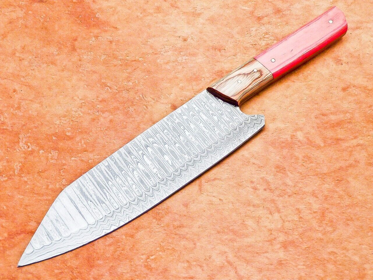 13" Professional Chef Kitchen Knife Damascus Blade Handmade Hardwood Handle
