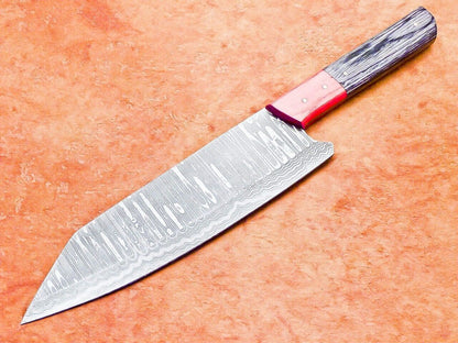 13" Professional Chef Kitchen Knife – Handmade Damascus Blade with Hard Wood Handle

