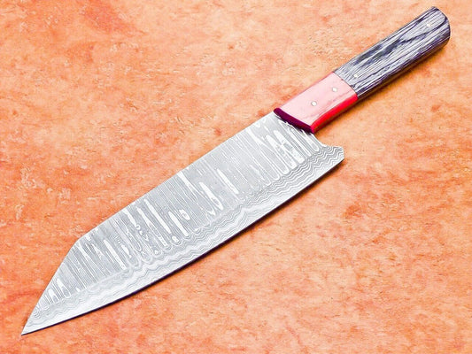 13" Professional Chef Kitchen Knife – Handmade Damascus Blade with Hard Wood Handle

