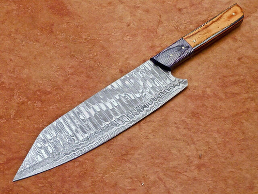 13" Professional Chef Kitchen Knife – Handmade Damascus Steel Blade with Hard Wood Handle