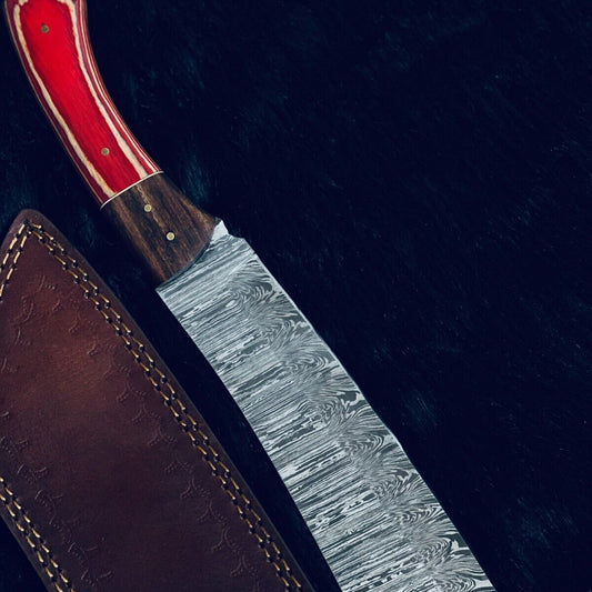  13" Twist Damascus Machete Hunting Knife – Camel Bone & Wood Handle