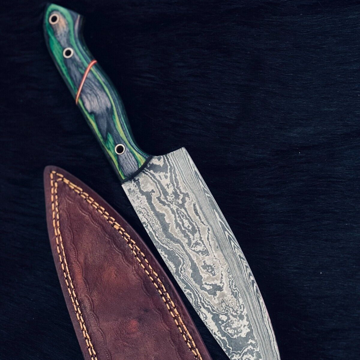 13" Twist Damascus Steel Bowie Chef Knife – Camel Bone & Wood Handle
