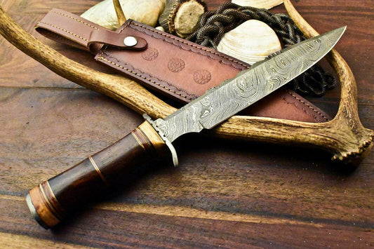 14.0" Handmade Damascus Bowie Knife Damascus Steel Knife With Walnut Wood Handle 