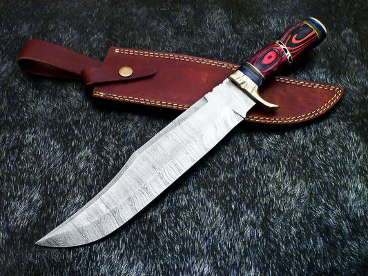 14.0" Handmade damascus bowie Knife damascus steel knife with Hard Wood Handle & Sheath
