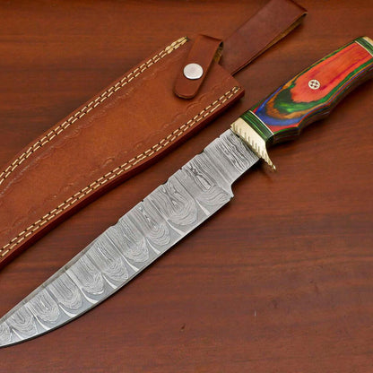 14.0" Handmade damascus bowie Knife damascus steel knife with Pakka Wood Handle