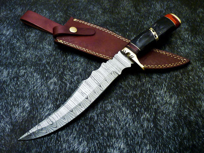 14.5" Authentic Hand Forged damascus bowie Knife damascus steel knife with Hard Wood Handle