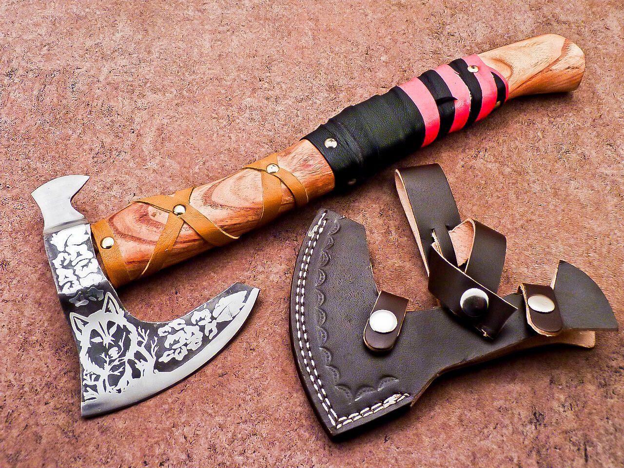 14.5 Custom Handmade Carbon Steel Axe Viking Bearded Axe for Camping With Wood Handle