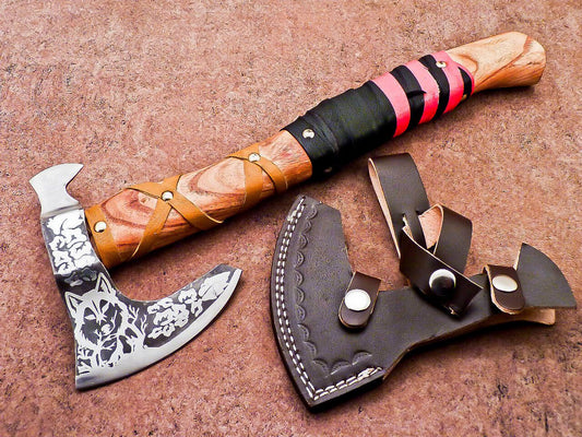 14.5 Custom Handmade Carbon Steel Axe Viking Bearded Axe for Camping With Wood Handle