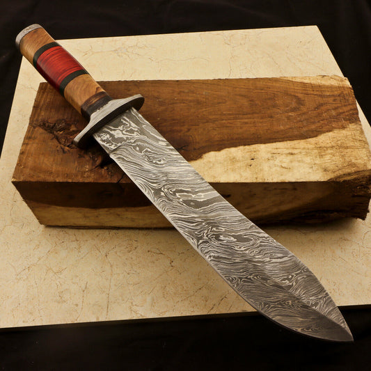 14.5" Damascus Steel Bowie Knife – Pakka & Olive Wood Handle