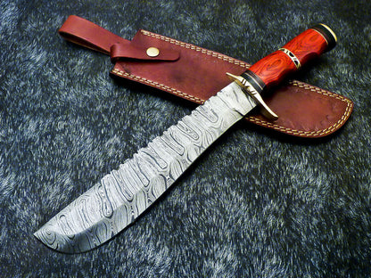 14.5" Hand Forged Damascus Bowie Knife Damascus Steel Knife With Hardwood Handle