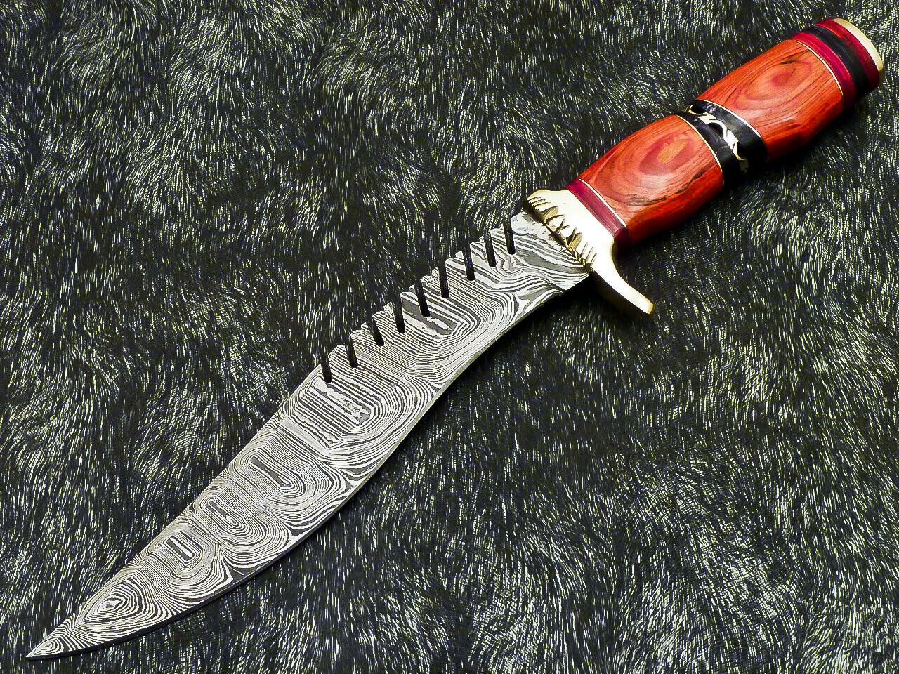 14.5" Hand Forged Damascus Steel Knife Custom Bowie Knife with Hardwood Handle & Sheath