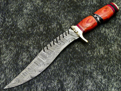 14.5" Hand Forged Damascus Steel Knife Custom Bowie Knife with Hardwood Handle & Sheath