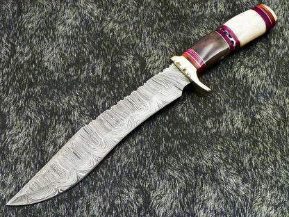 14.5" Handmade Damascus Bowie Knife Damascus Steel Knife With Camel Bone Handle