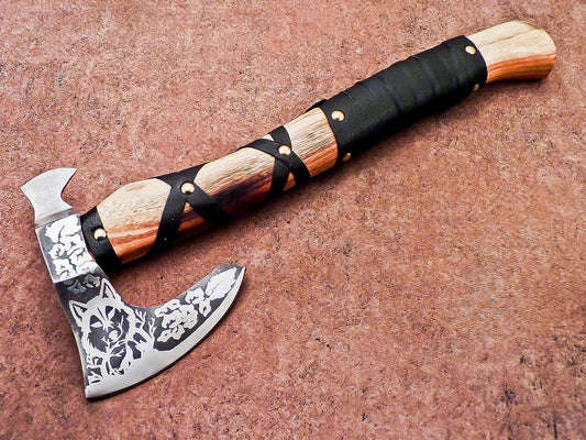 14.5 Inch Custom Handmade Carbon Steel Axe Bearded Hatchet for Camping With Sheath