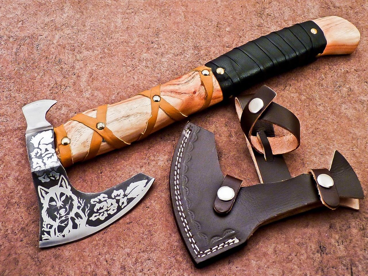 14.5 Inch Handcrafted Carbon Steel Axe Viking Bearded Axe with Wood Handle & Sheath