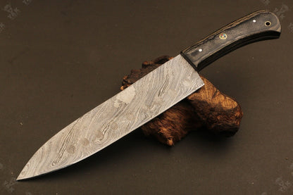 14" Custom Hand Forged Twist Damascus Steel Santoku Knife for Chef Use – Camel Bone & Wood Handle