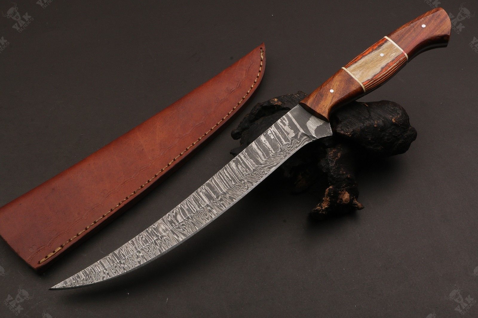 14" Custom Handmade Damascus Fillet Knife Fire Damascus Steel Fillet Knife