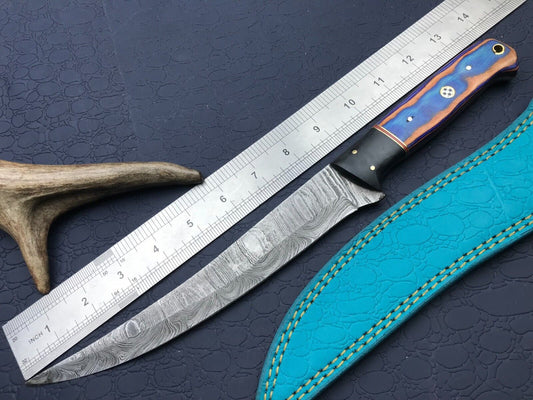 14" Custom Handmade Damascus Steel Fillet Knife Damascus Fillet Knife & Best Fillet Knife W/Sheath