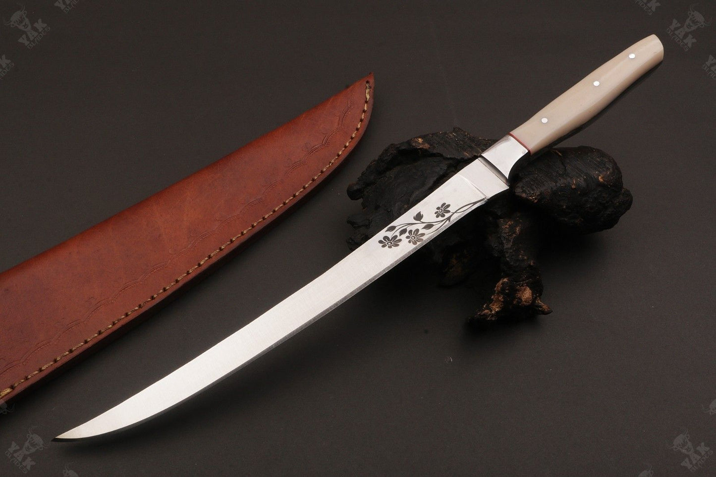 14" D2 Steel Fillet Hunting and Camping Knife Best Fillet Knife Fish Fillet Knife W/Sheath