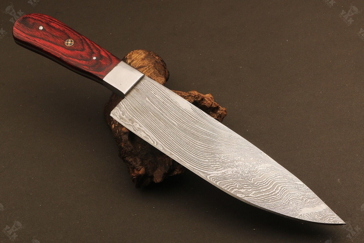 14" Hand Forged Damascus Bowie Knife Damascus Steel Knife with Wood & Camel Bone Handle