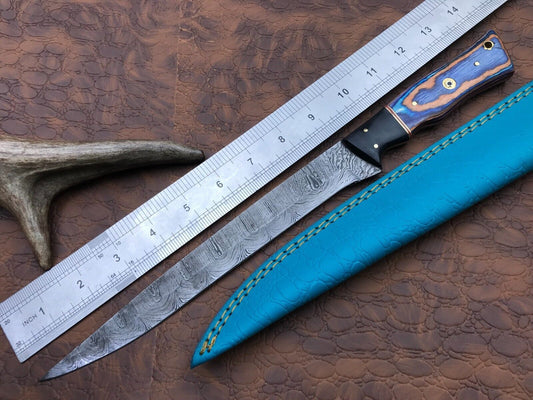 14" Hand Forged Damascus Fillet Knife Premium Damascus Steel Knife W/Sheath