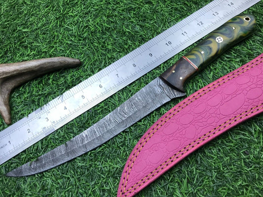 14" Hand Forged Damascus Fillet Knife Superior Damascus Steel Knife W/Sheath
