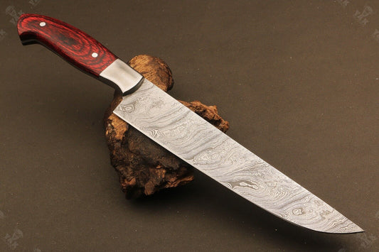 14" Hand Forged Ladder Damascus Steel Santoku Chef Knife – Camel Bone & Wood Handle