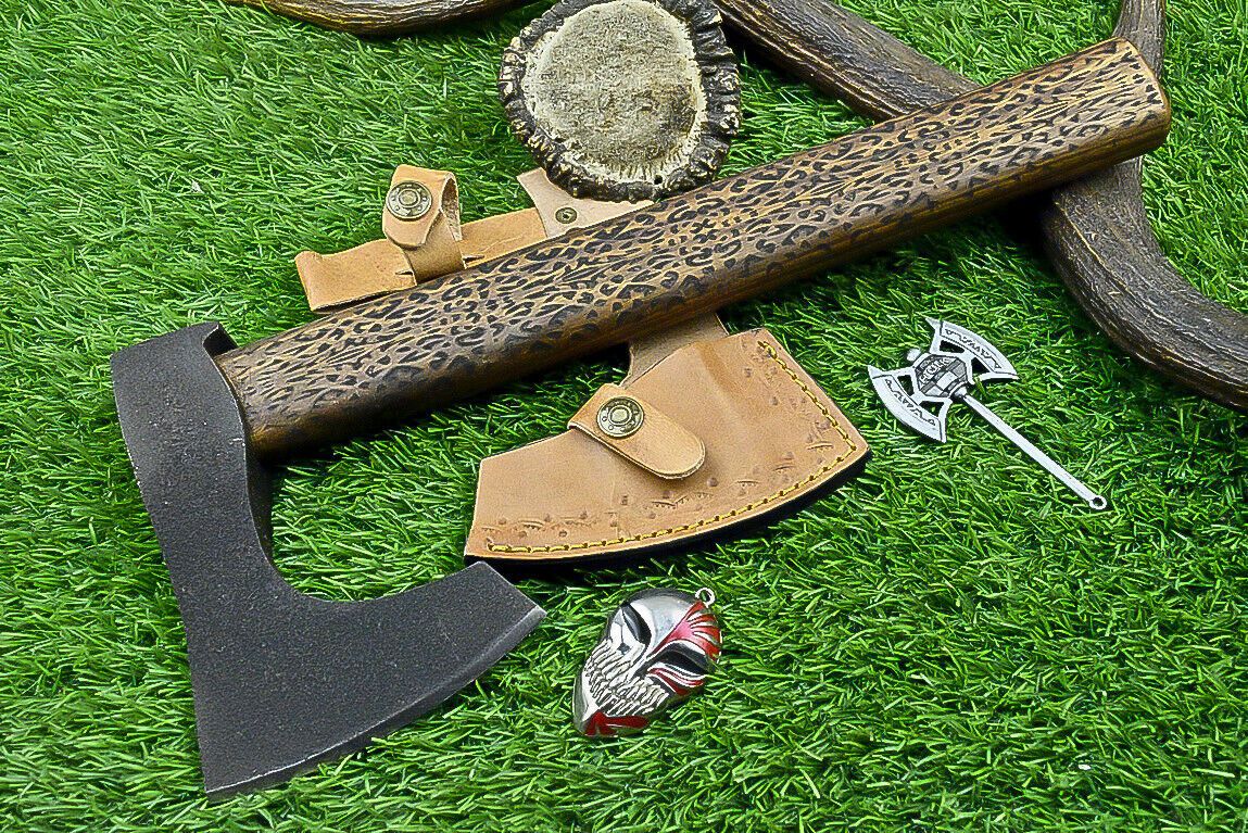 14" Hand Forged Steel Axe Viking Tomahawk Axe with Rosewood Handle & Leather Sheath