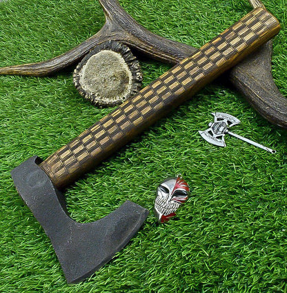 14" Handcrafted Carbon Steel Axe Viking Tomahawk Axe with Rosewood Handle & Sheath
