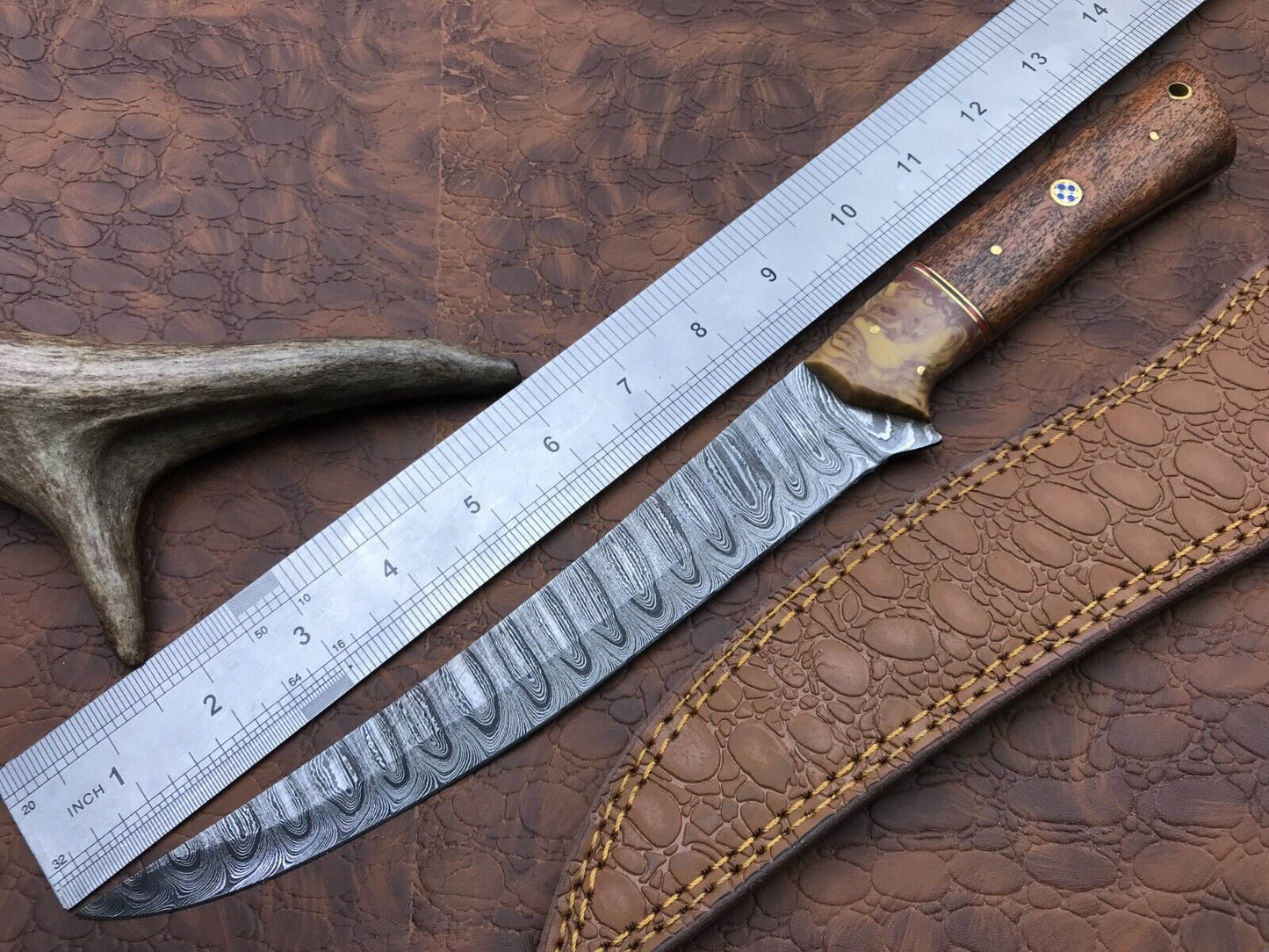 14" Handmade Damascus Fillet Knife Custom Fillet Knife with Sheath