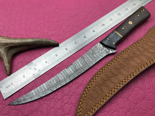 14" Handmade Damascus Fillet Knife Damascus Steel Fillet Knife W/Sheath