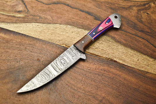 "14'' Handmade Damascus Steel Chef Knife with Pakka Wood Handle & Leather Sheath – Kitchen Cooking Knife"

