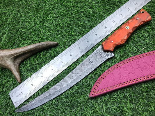 14'' Handmade Damascus Steel Fillet Knife & Best Fillet Knife Pakka Wood Handle W/Sheath 