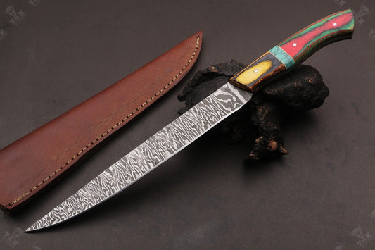 14" Handmade Damascus Steel Fillet Knife Damascus Fillet Knife Best Fillet Knife W/Sheath