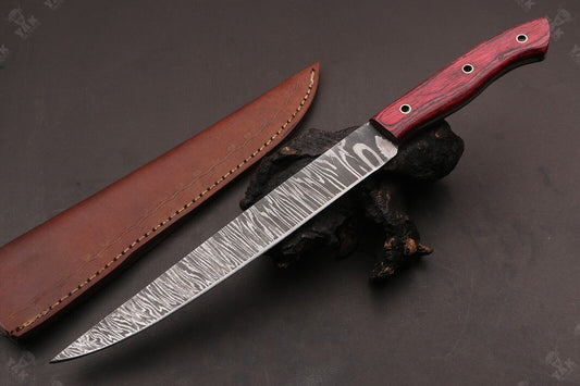 14" Handmade Damascus Steel Fillet Knife Damascus Fillet Knife Best Fillet Knife With Leather Sheath