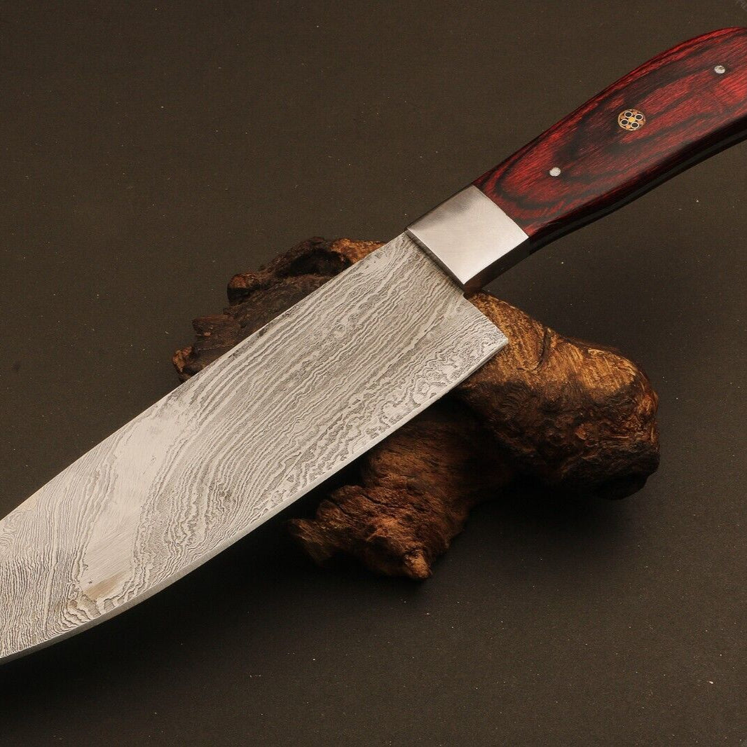 14" Handmade Twist Damascus Steel Bowie Knife – Wood Handle with Brass Guard
