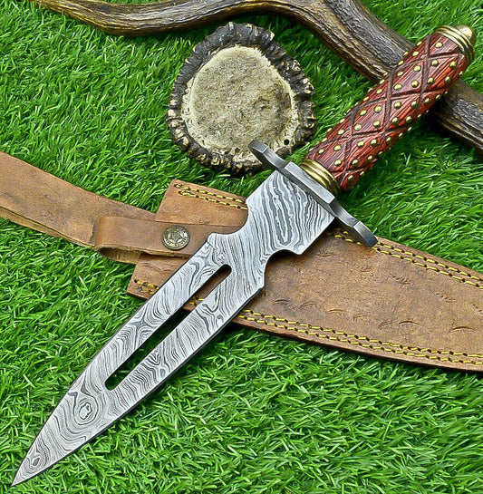 14 Inch Damascus Steel Dagger Hunting Knife with Hardwood Handle and Sheath