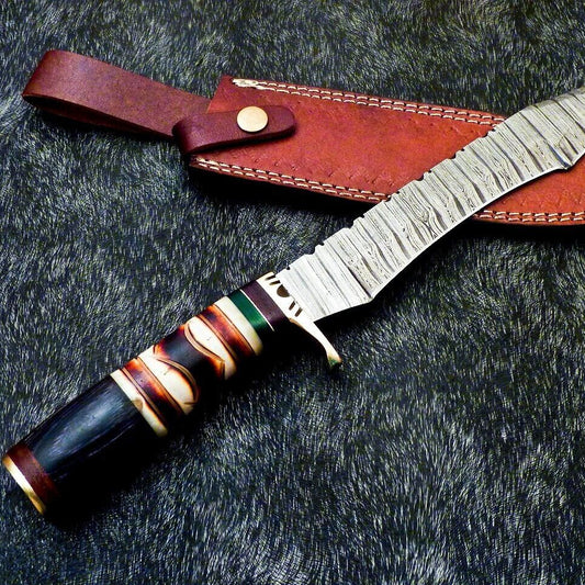 14 Inch Handmade Damascus Steel Hunting Knife with Natural Wood Handle