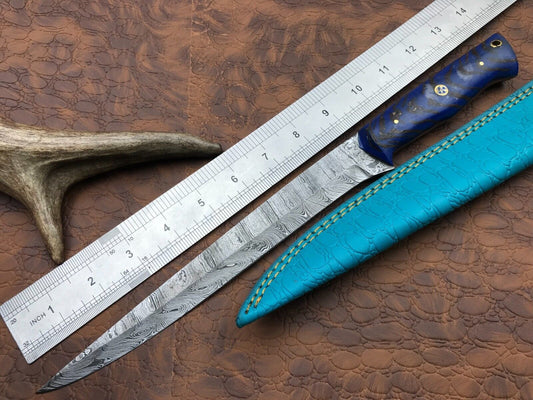 14" Premium Damascus Fillet Knife Hand Forged Damascus Steel Knife W/Sheath