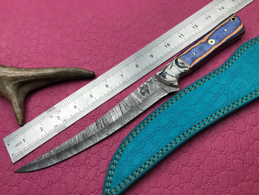 14" Premium Damascus Fillet Knife Handcrafted Damascus Steel Knife W/Sheath
