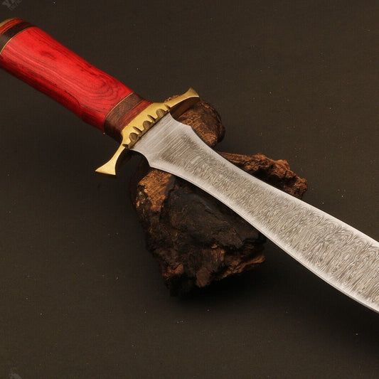 15.5" Handmade Fire Damascus Steel Dagger Bowie Knife | Wood Handle