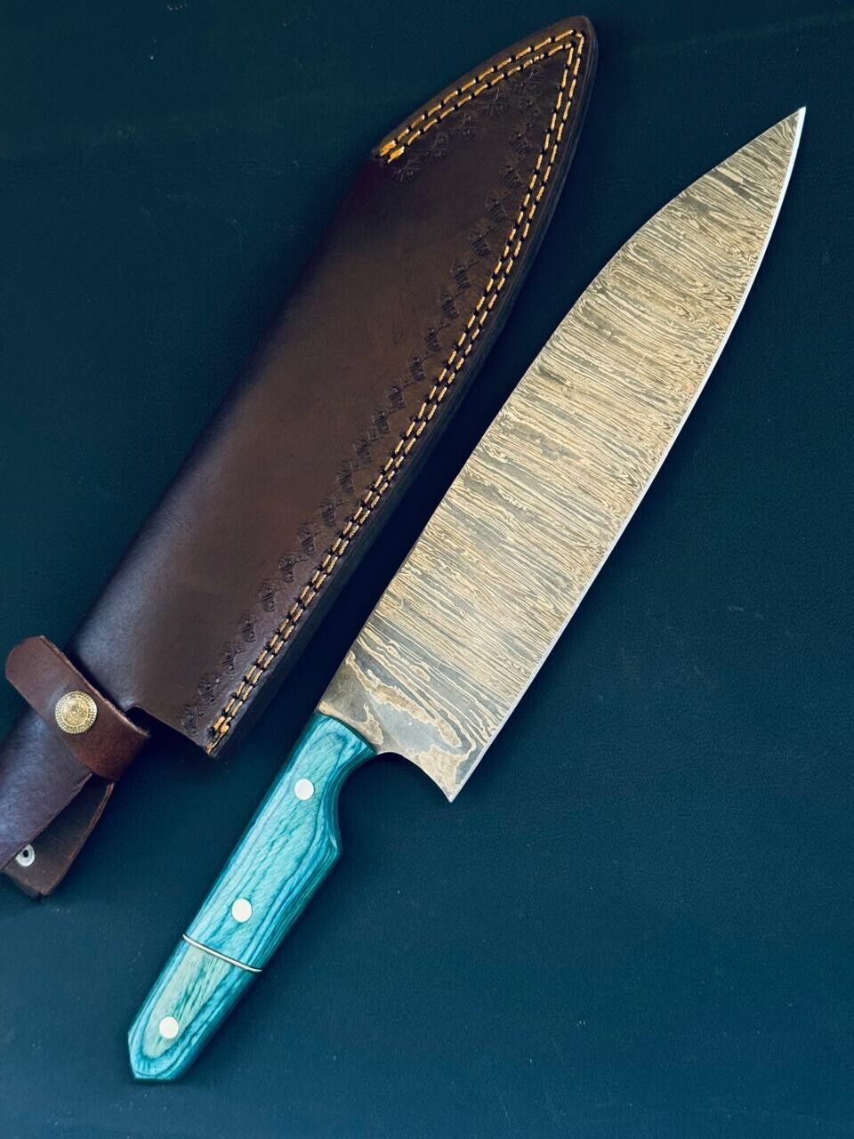 15.5" Handmade Twist Damascus Chef Knife Best Damascus Steel Chef Knife with Wood Handle